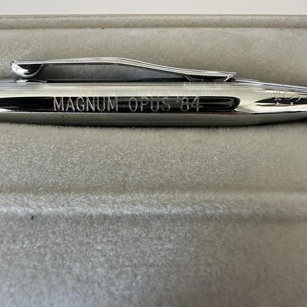 Vintage Cross Chrome Ballpoint Pen Magnum Opus '84 USA Blue Ink W/ Velvet Insert